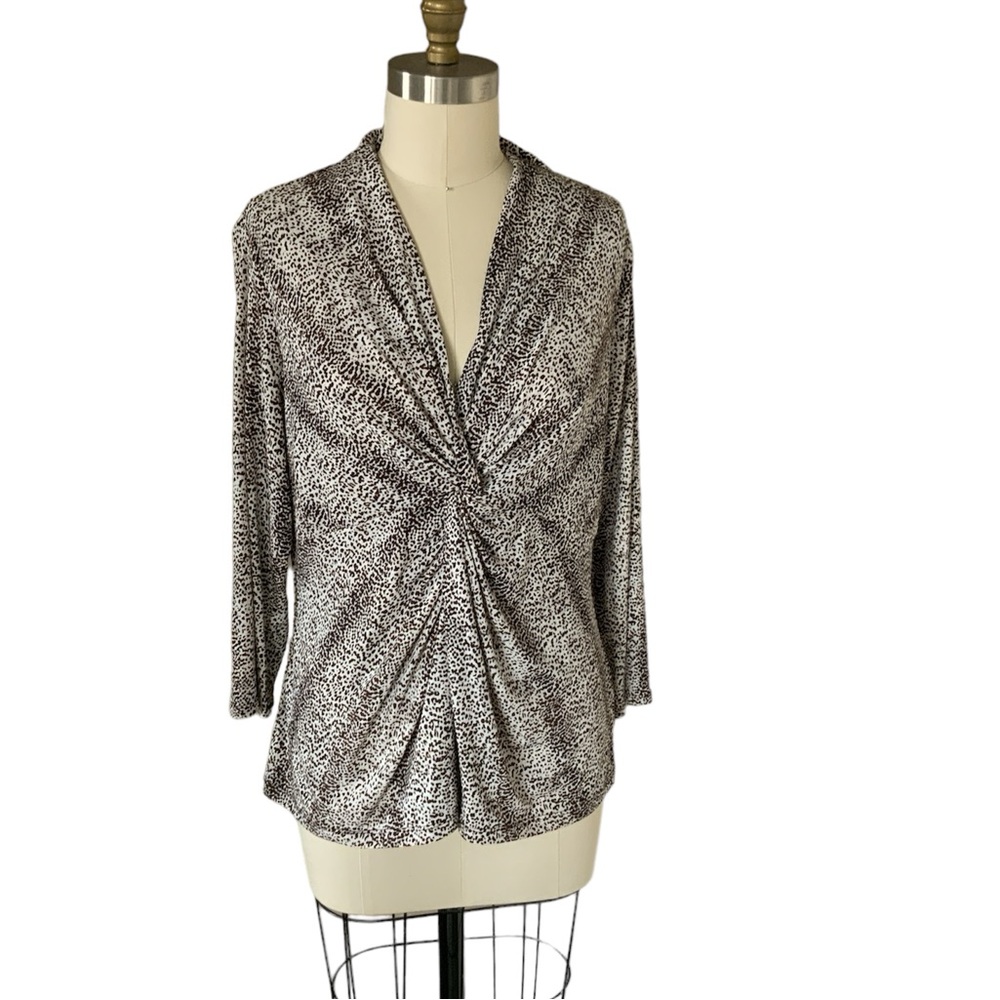 Liz Claiborne animal print gathered v-neck long sleeve blouse, Size L